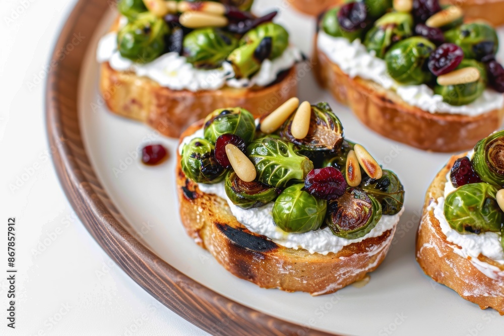 Vibrant Charred Brussels Sprout Crostini with Creamy Ricotta and Pine Nuts Vibrant Charred Brussels Sprout Crostini with Creamy Ricotta and Pine Nuts