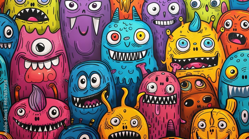 A group of funny monsters with different colors and shapes A group of funny monsters with different colors and shapes