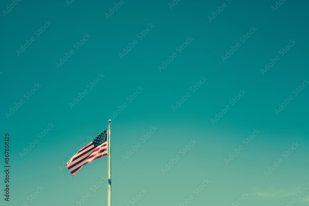 american flag waving against clear blue sky with copy space Stock ...