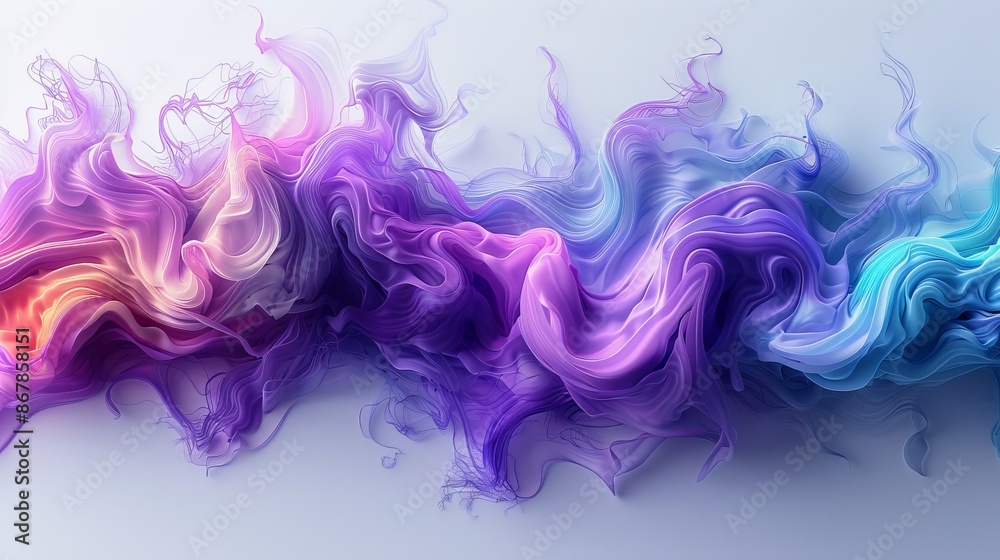 Abstract colorful digital waves on white background, vibrant flowing textures. Contemporary digital art concept
