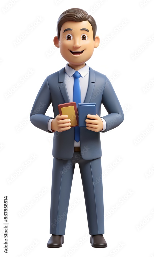 Obraz premium Professional 3D Businessman Mascot in a Suit - Corporate Character for Business Branding and Marketing