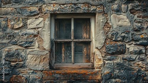Toned image showcasing a wall of a historic stone dwelling photo