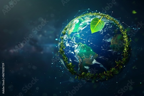 A globe with a digital leaf orbit, representing the sustainable initiatives encircling the planet. © crescent