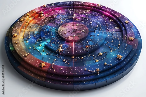 3D illustration of a dot zodiac chart with detailed constellations