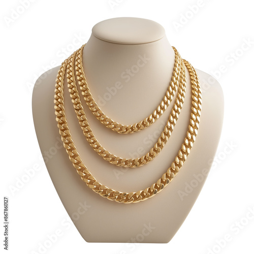 Gold necklace on mannequin