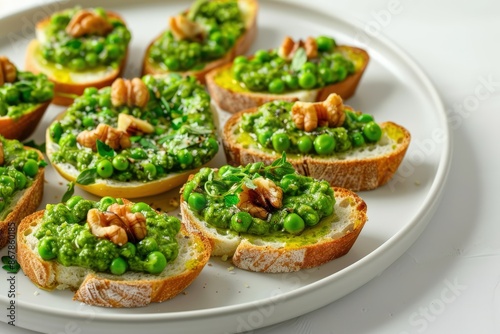 Artisanal Green Pea Pesto with Toasted Walnuts and Crostini