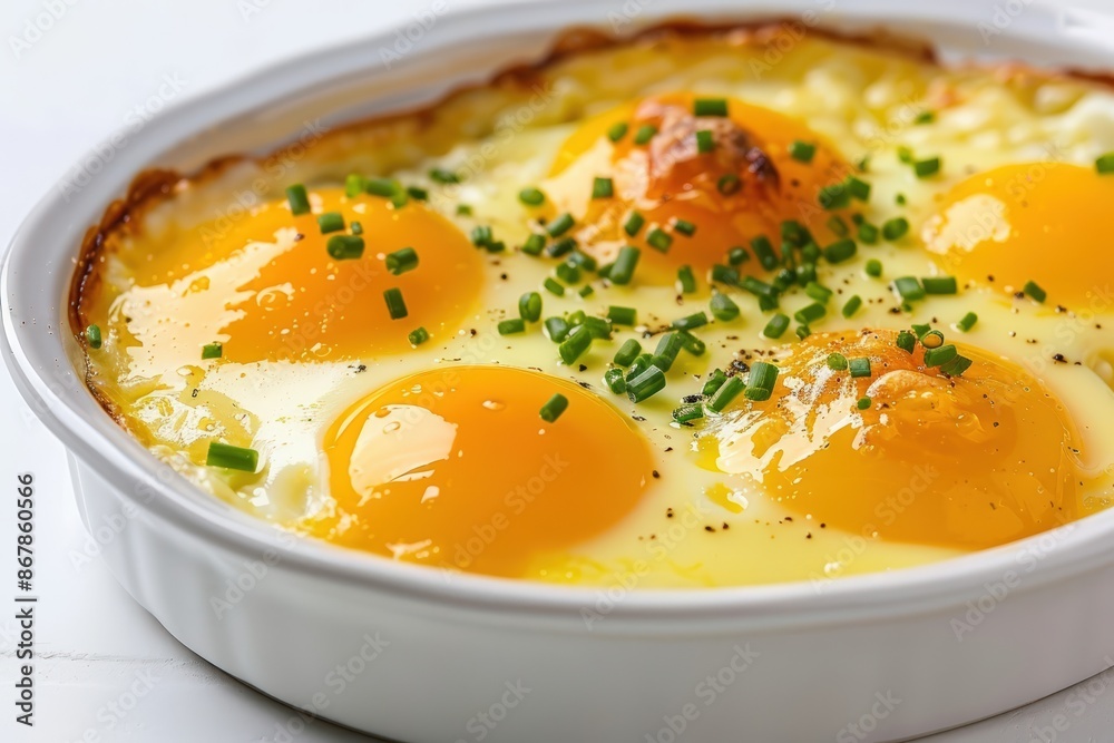 Cheddar Baked Eggs in Individual Ramekins with Green Onions and Chives Cheddar Baked Eggs in Individual Ramekins with Green Onions and Chives
