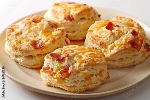 Golden-Brown Cheddar and Bacon Biscuits with Maple Syrup