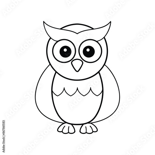 Cute little owl cartoon sitting line art vector