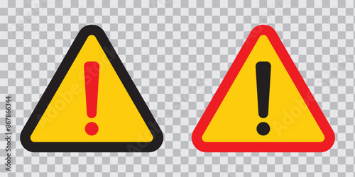 Caution alarm set, danger sign collection, attention vector icon, yellow, red and black fatal error message element, exclamation mark of warning attention icon