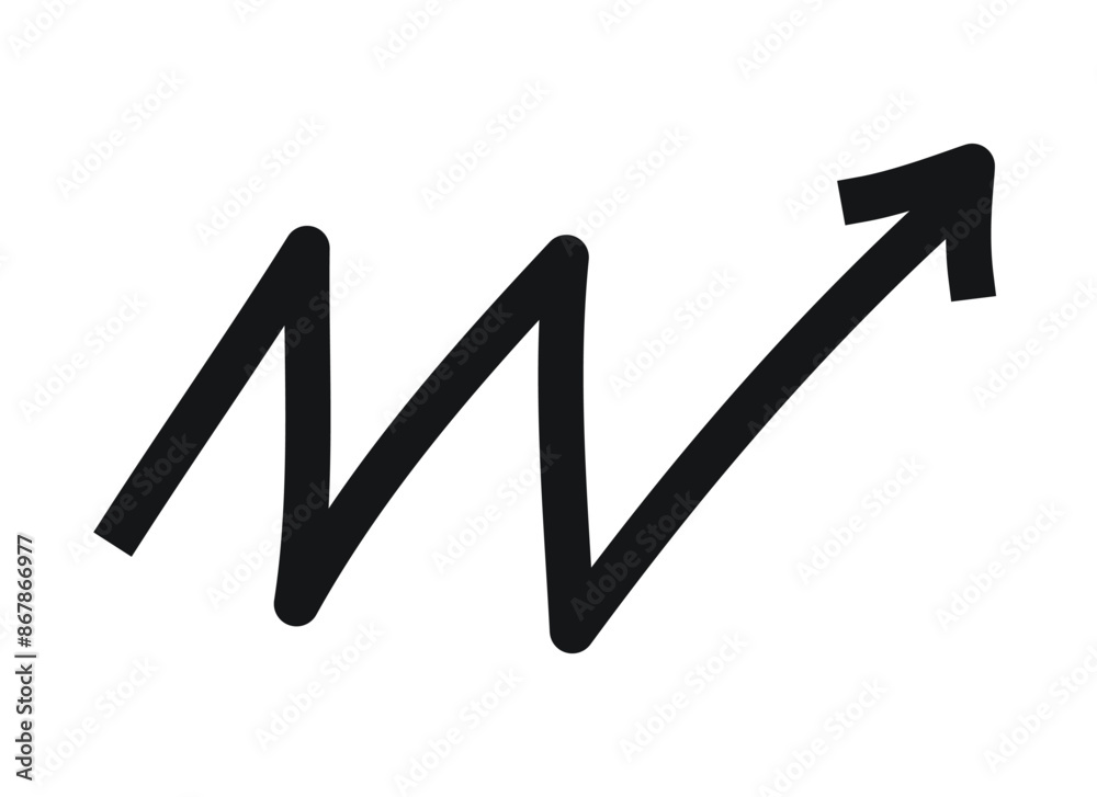Hand drawn black zigzag arrow on white background Hand drawn black zigzag arrow on white background