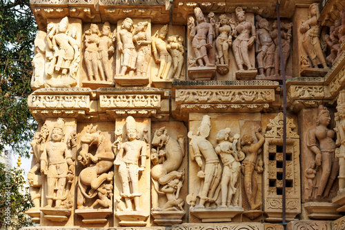 Exterior of the Parshwanath temple with Kamasutra carvings, Khajuraho, Madhya Pradesh, India, Asia photo