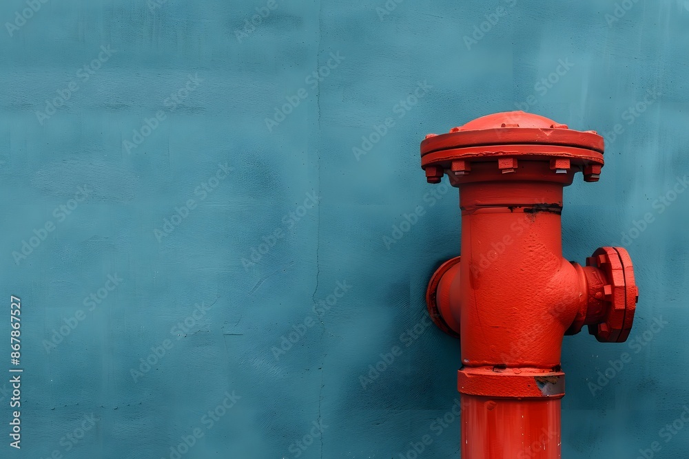 Vibrant Red Fire Hydrant Against a Teal Wall Vibrant Red Fire Hydrant Against a Teal Wall