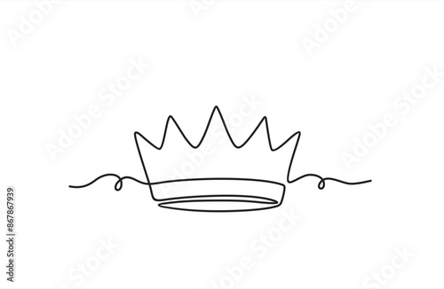 Continuous one line drawing of royal crown. Simple king crown outline design. 