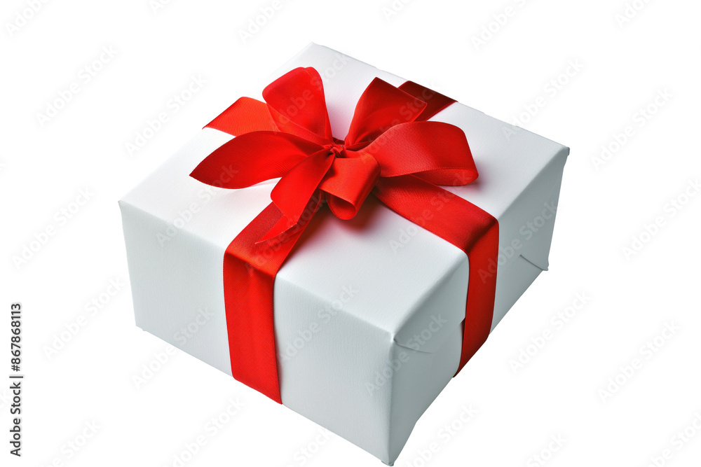 Fototapeta premium White gift box with red ribbon and bow