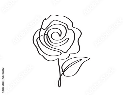 Rose flower in continuous line art drawing style. Black linear sketch isolated on white background. Vector illustration