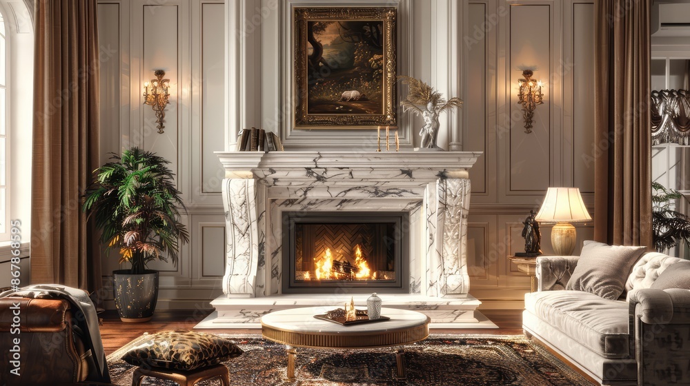 A marble fireplace mantel, its classic design adding a touch of elegance to the living room A marble fireplace mantel, its classic design adding a touch of elegance to the living room