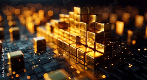 Golden Bars Arranged on a Black Grid Pattern