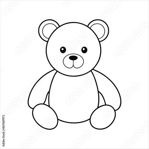 Cartoon cute teddy bear sitting isolated line art vector © Shajamal