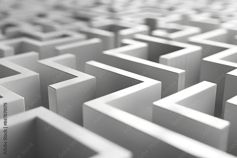 Abstract 3D Maze with Geometric Patterns in Monochrome Abstract 3D Maze with Geometric Patterns in Monochrome