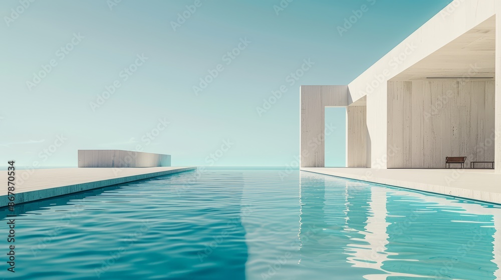 Fototapeta premium A modern, sleek pool surrounded by minimalist architecture