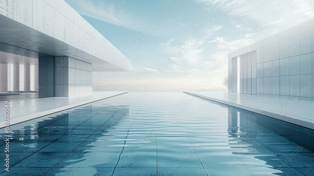 Fototapeta premium A modern, sleek pool surrounded by minimalist architecture