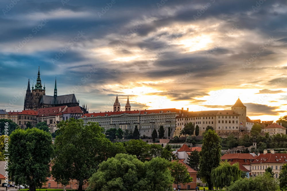 Landscape of Prague city at sunset Landscape of Prague city at sunset