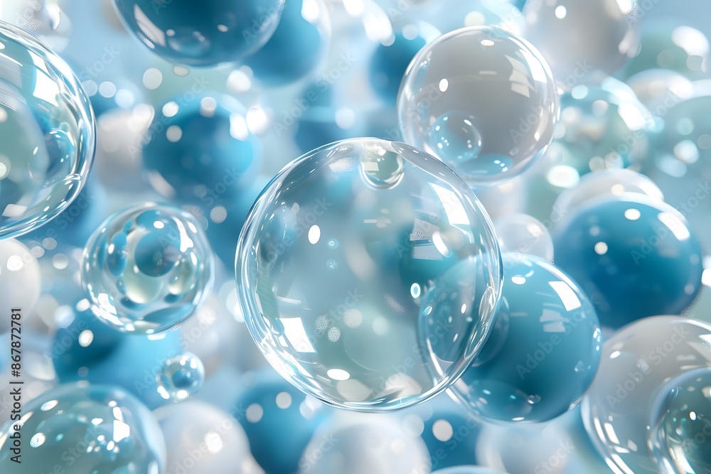 Floating Bubbles in a Dreamy Blue and White Atmosphere Floating Bubbles in a Dreamy Blue and White Atmosphere