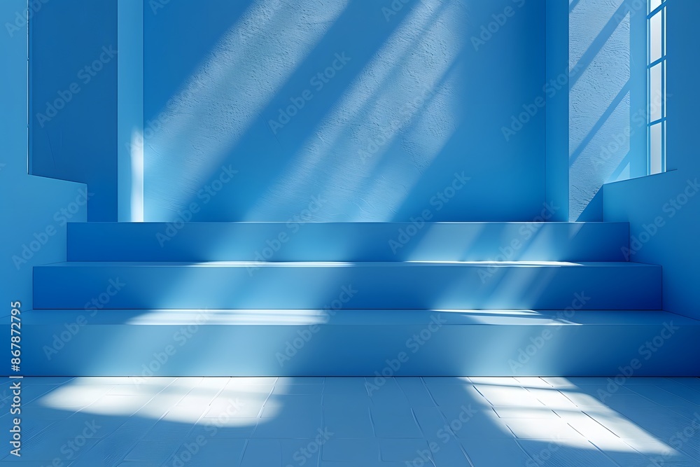 Obraz premium Serene Blue Interior with Sunlit Stairs