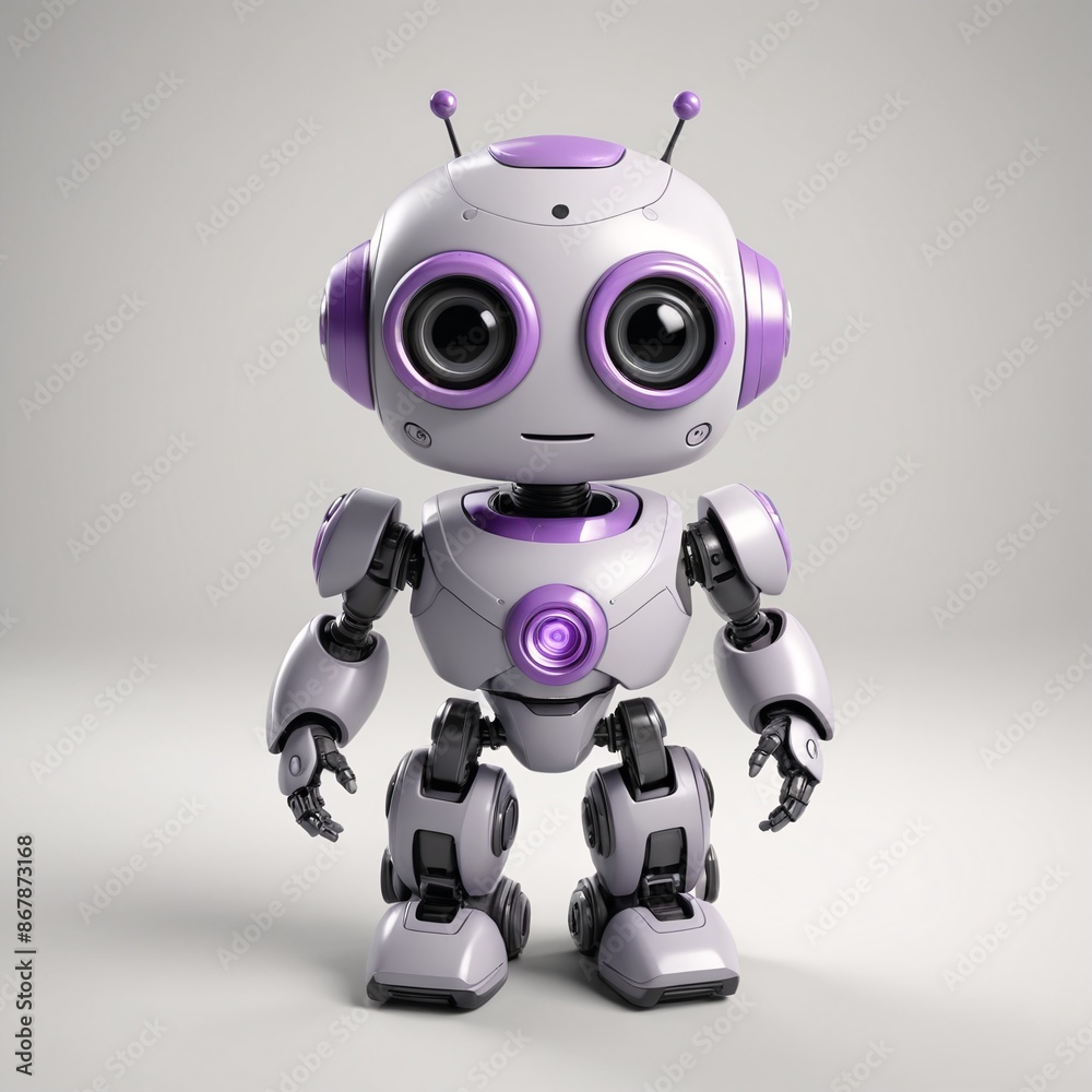 Lavender and Grey Adorable Robot Illustration on White Background Lavender and Grey Adorable Robot Illustration on White Background