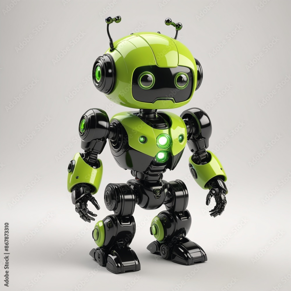 Futuristic Lime Green Robot with Glowing Chest on White Concept of Technology and Innovation Futuristic Lime Green Robot with Glowing Chest on White Concept of Technology and Innovation