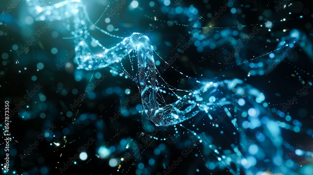 Hologram of created life, with flashing visualizations of DNA and growing cells. The process of life creation is depicted dynamically, with cascades of genetic information and rapid cell growth. Hologram of created life, with flashing visualizations of DNA and growing cells. The process of life creation is depicted dynamically, with cascades of genetic information and rapid cell growth.
