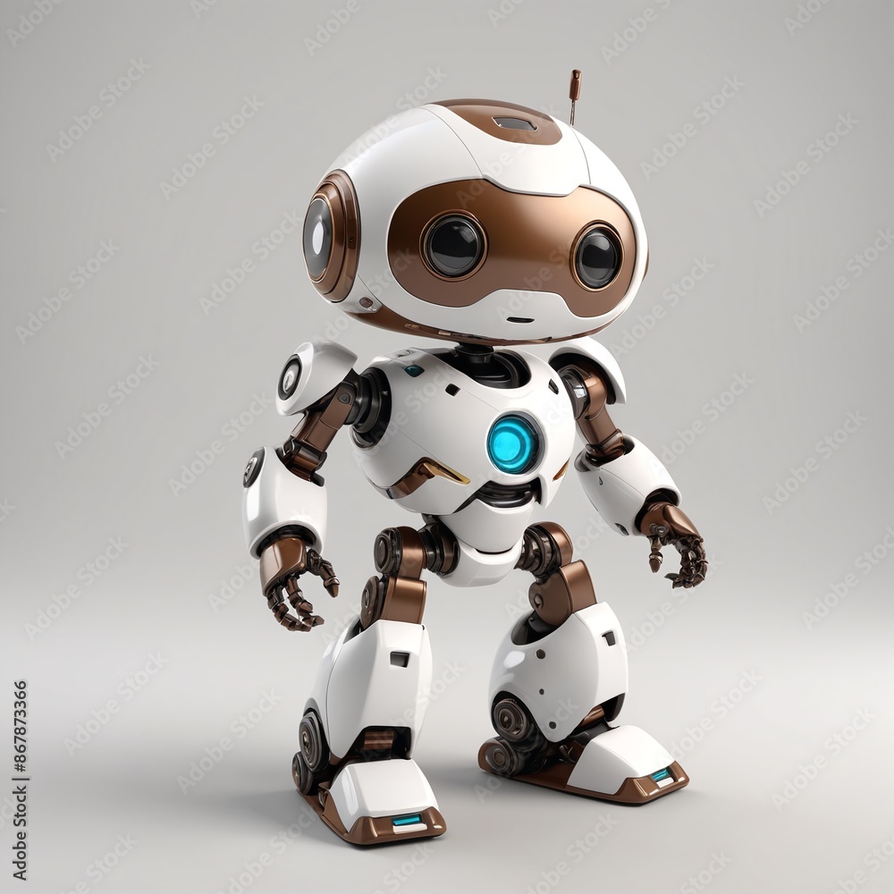 Adorable Minimalist Brown and White Robot on White Background Adorable Minimalist Brown and White Robot on White Background