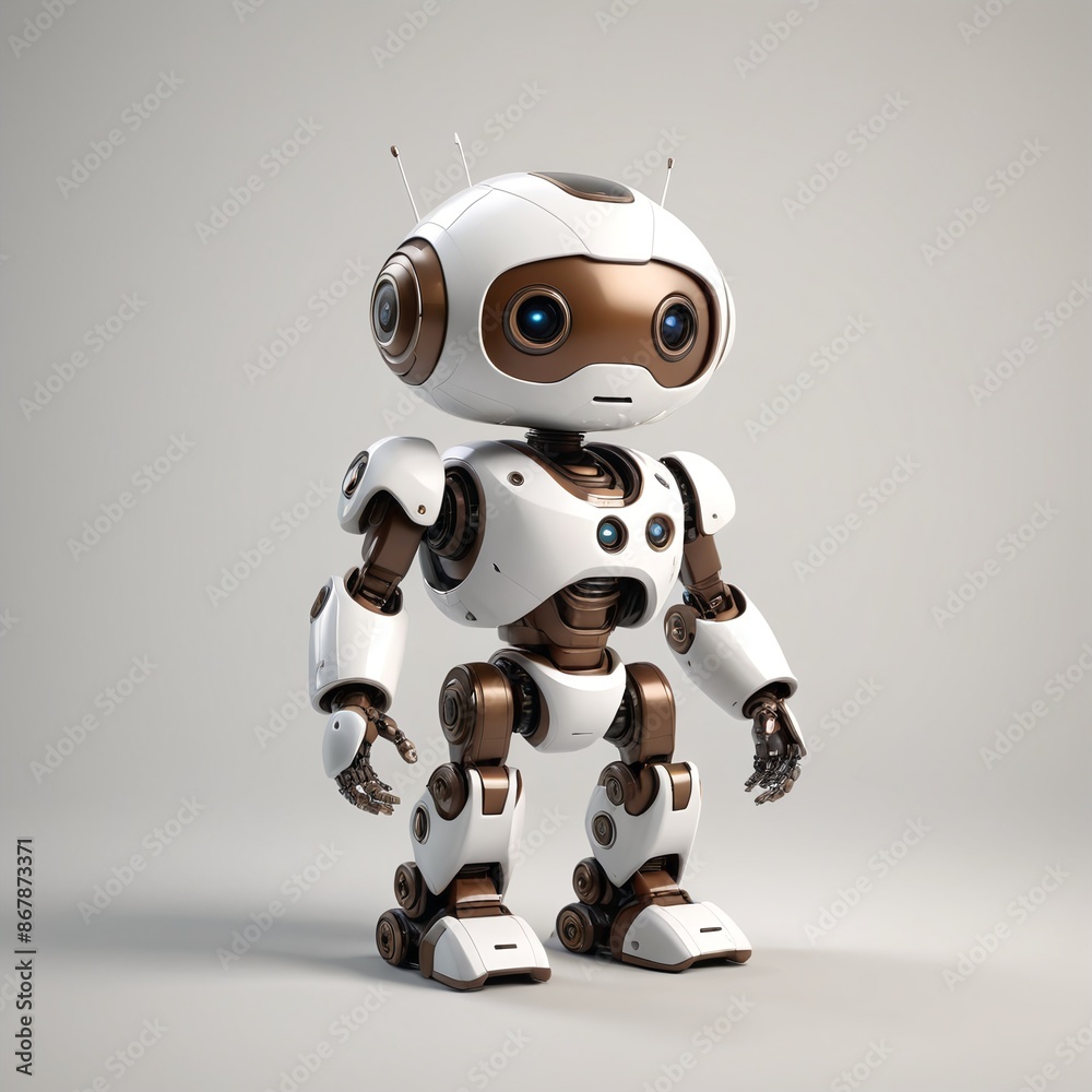 Adorable Minimalist Brown and White Robot on White Background Adorable Minimalist Brown and White Robot on White Background