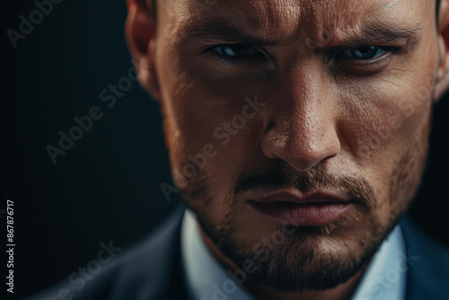 Close-up portrait of a young man of European descent, studio photo, against a sleek gray studio backdrop