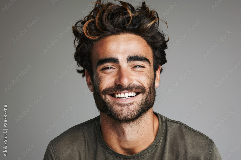 Close-up portrait of a young man of European descent, studio photo, against a sleek gray studio backdrop Close-up portrait of a young man of European descent, studio photo, against a sleek gray studio backdrop