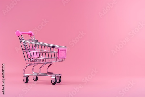 Minimalist Pink Shopping Cart on a Pink Background
