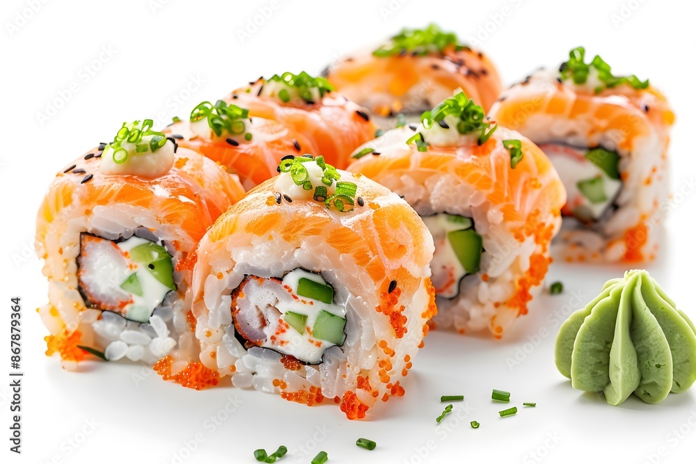 Delicious Salmon Sushi Rolls with Crab and Avocado Delicious Salmon Sushi Rolls with Crab and Avocado