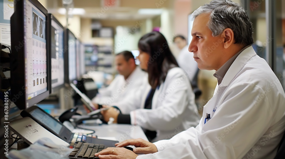 Team of medical professionals conducting medical diagnosis in a stateoftheart facility ensuring accurate and detailed results Team of medical professionals conducting medical diagnosis in a stateoftheart facility ensuring accurate and detailed results