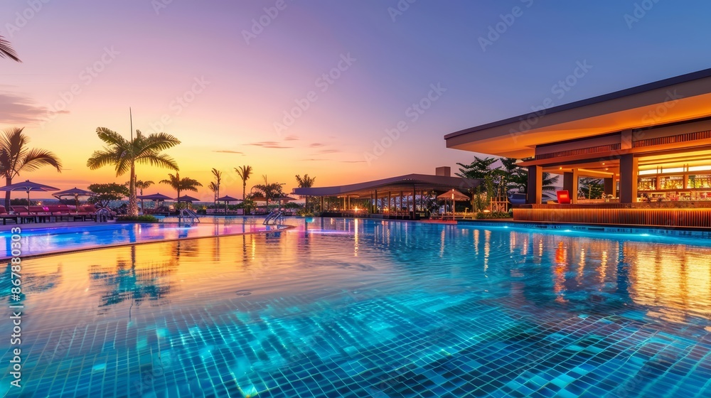 A stylish pool with a swim-up bar A stylish pool with a swim-up bar