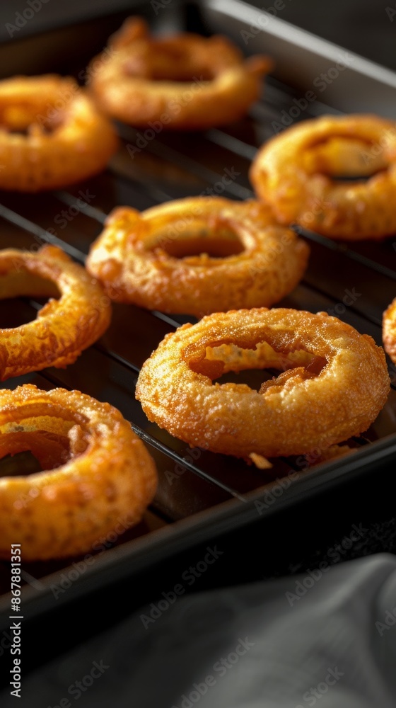 Crispy onion rings on a baking tray Crispy onion rings on a baking tray