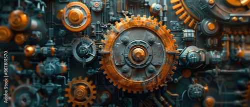 Wallpaper Mural Detailed steampunk machinery with intricate gears, retro-futuristic design, complex and innovative Torontodigital.ca