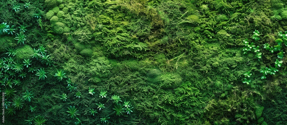 Wall with green moss as eco-friendly decor for design and text. Wall with green moss as eco-friendly decor for design and text.