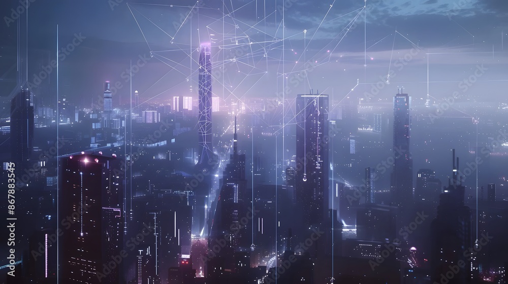 Obraz premium Networking, collaboration, big city, city of the future, cyber security