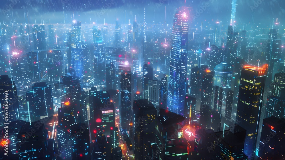 Networking, collaboration, big city, city of the future, cyber security Networking, collaboration, big city, city of the future, cyber security