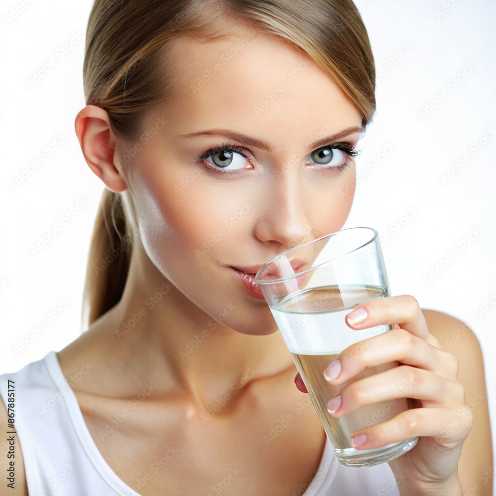 Close-up of a beautiful girl drinking a glass of water. Close-up of a beautiful girl drinking a glass of water.