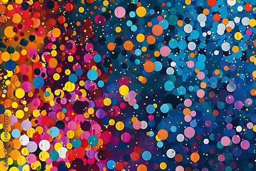 A series of animated, colorful dots coming together to form a pointillism artwork photo
