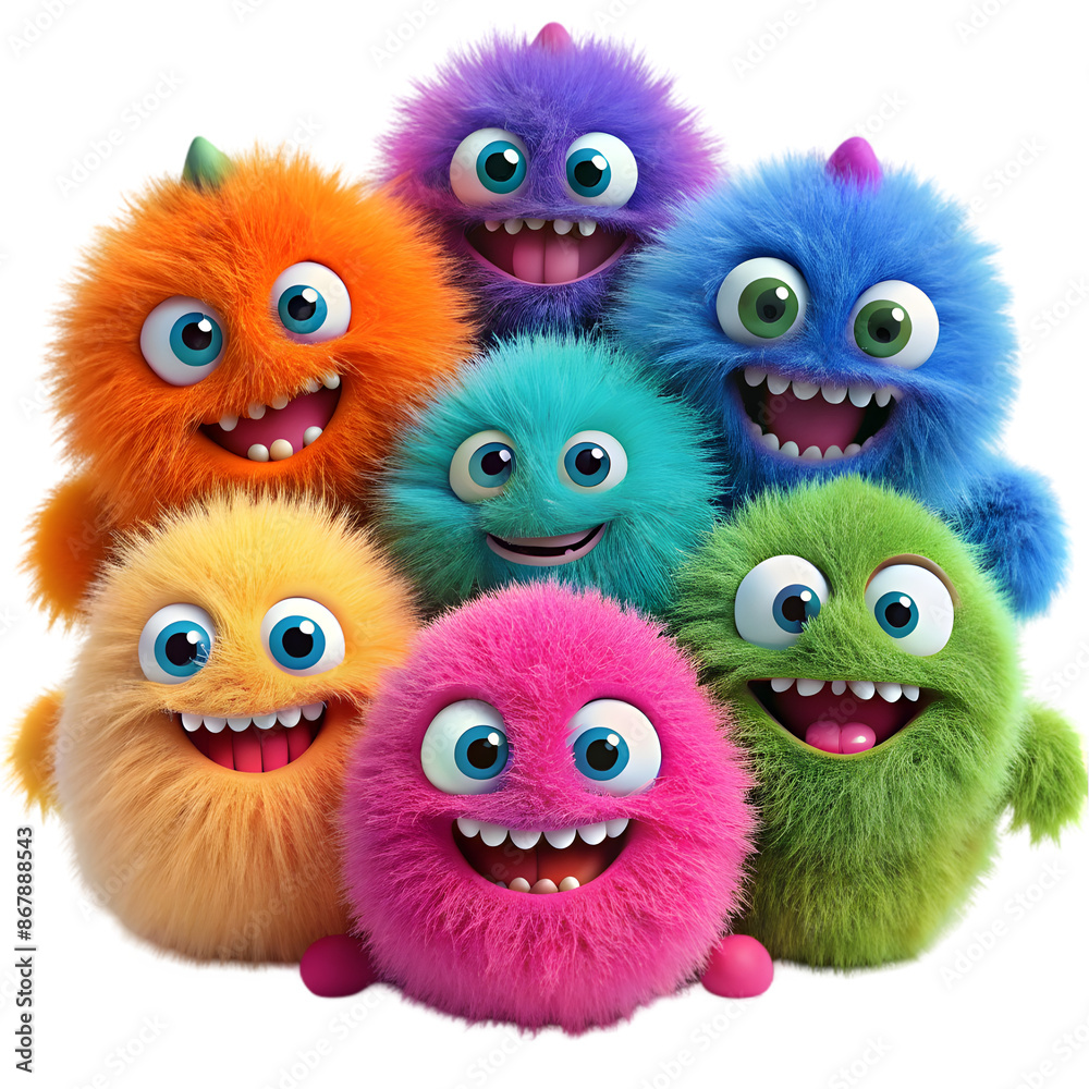 a cute colorful fuzzy grinning monsters a cute colorful fuzzy grinning monsters