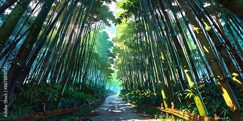 kyoto bamboo forest japan anime style stunning aesthet background photo