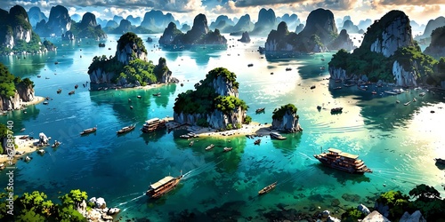 ha long bay vietnam anime style stunning aesthetic and background